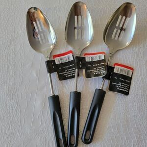 3 Chef Craft Basic Stainless Steel Slotted Spoons, 11.75 inch, Black